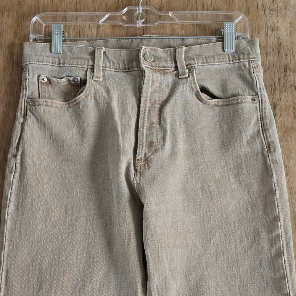 Gap Cheeky Straight High Rise Jeans Tan Khaki Raw Hem Button Fly 29 8 Regular
